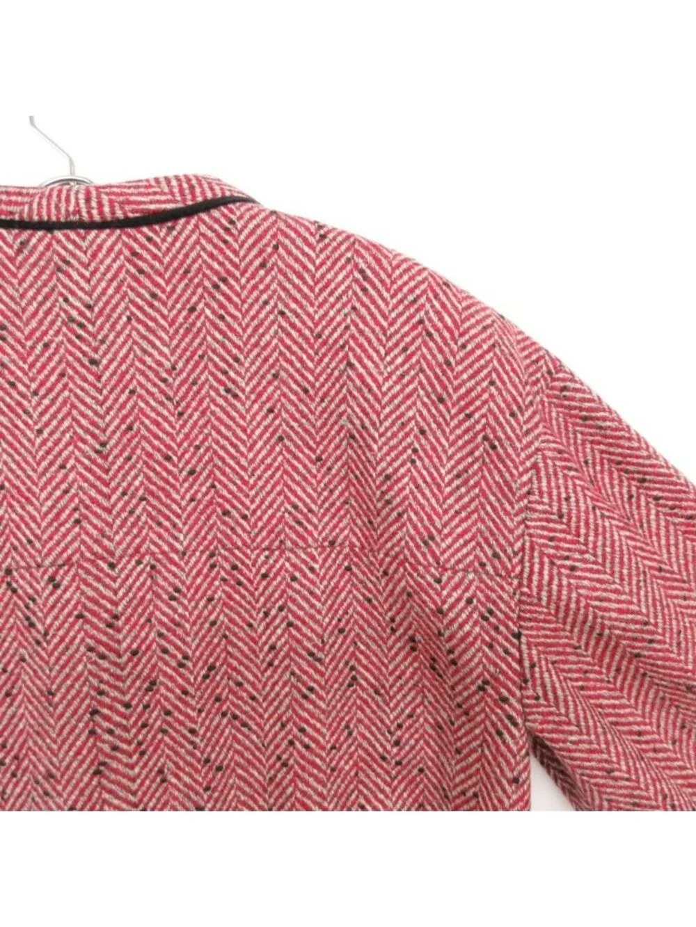 Chanel Collarless Jacket Tweed Trimming Herringbone Pattern CC Logo Gold Button